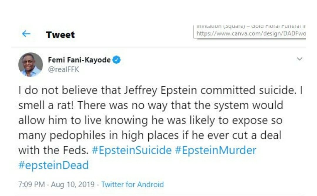 I do not believe that Jeffrey Epstein committed suicide, I smell a rat' 